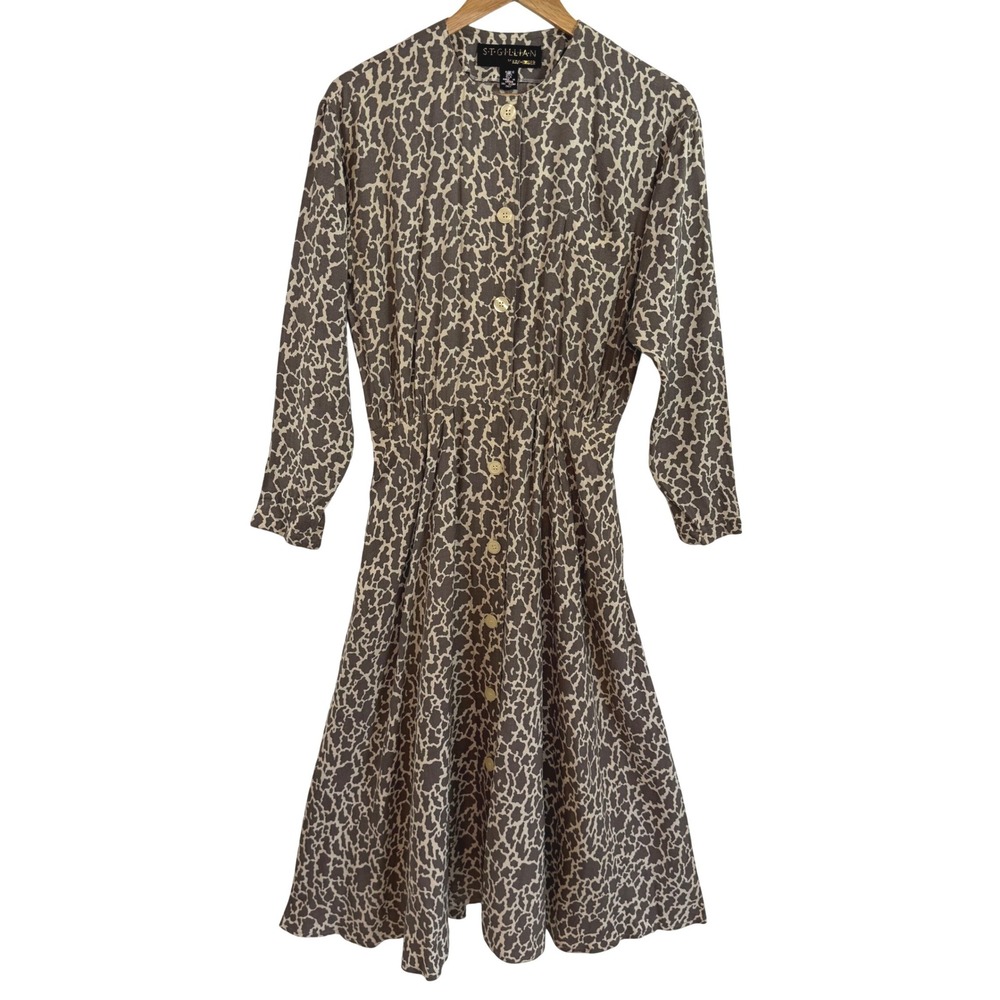 Vintage 90s St. Gillian Kay Unger 100% Silk Animal Print Midi Dress 10 Old Money